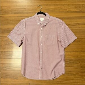 Club Monaco Men's Red and White Striped Button Down Shirt